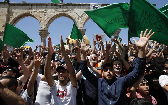 Палестинцы с флагами ХАМАСа фото