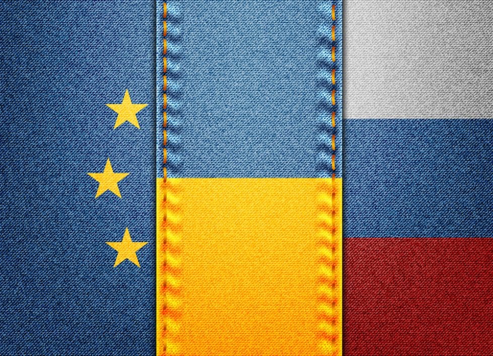 Флаги Украины, России и ЕС изображение
